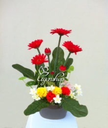 Hoa lụa, hoa giả Uyên shop, Hoa Đồng Tiền đỏ