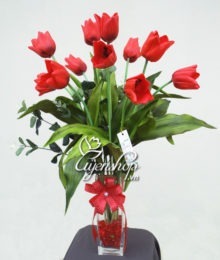 Hoa lụa, hoa giả Uyên shop, Hoa Tulip đỏ