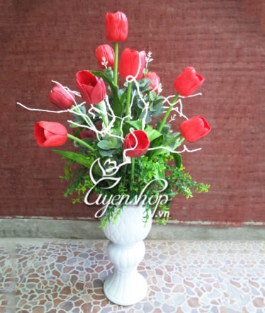 Hoa lụa, hoa giả Uyên shop, Bình hoa Tulip