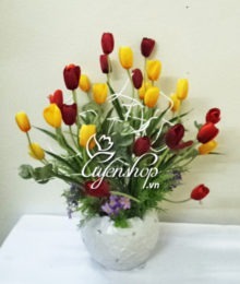 Hoa lụa, hoa giả Uyên shop, Bình Tulip nhiều mầu