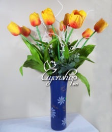 Hoa lụa, hoa giả Uyên shop, Tài lộc cùng Tulip cam