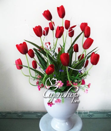 Hoa lụa, hoa giả Uyên shop, Hoa Tulip đỏ