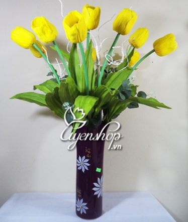 Hoa lụa, hoa giả Uyên shop, Bình an cùng Tulip vàng