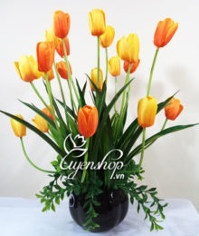 Hoa lụa, hoa giả Uyên shop, Hoa Tulip cam
