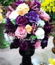 Hoa lụa, hoa giả Uyên shop, Bình hồng nhiều mầu