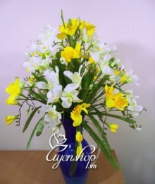 Hoa lụa, hoa giả Uyên shop, Bình hoa Đỗ Quyên