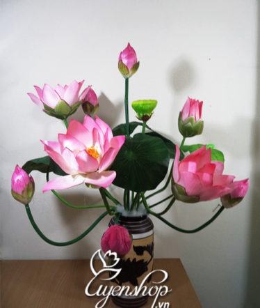 Hoa lụa, hoa giả Uyên shop, Bình hoa Sen