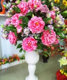 Hoa lụa, hoa giả Uyên shop, Bình hoa Mẫu Đơn