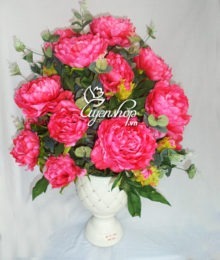 Hoa lụa, hoa giả Uyên shop, Bình Mẫu Đơn đỏ