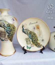 Hoa lụa, hoa giả Uyên shop, Bộ trang trí chim Công