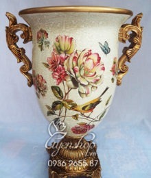 Hoa lụa, hoa giả Uyên shop, Lọ hoa họa tiết hồng trà