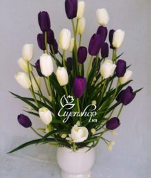 Hoa lụa, hoa giả Uyên shop, Hoa Tulip trắng tím