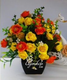 Hoa lụa, hoa giả Uyên shop, Bình hoa hồng nhí