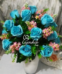 Hoa lụa, hoa giả Uyên shop, Bình hoa hồng xanh