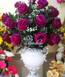 Hoa lụa, hoa giả Uyên shop, Bình hoa hồng tím