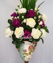 Hoa lụa, hoa giả Uyên shop, Bình hoa Mẫu Đơn sang trọng