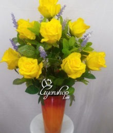 Hoa lụa, hoa giả Uyên shop, Bình hồng vàng cao cấp