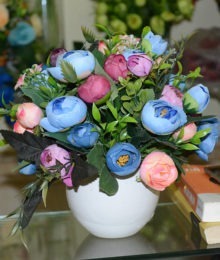 Hoa lụa, hoa giả Uyên shop, Hoa trà xanh tím hồng