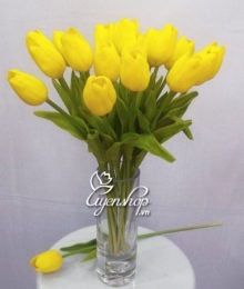 Hoa lụa, hoa giả Uyên shop, Bình hoa tulip vàng nhỏ
