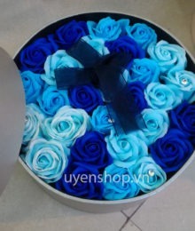 Hoa lụa, hoa giả Uyên shop, Hộp Hoa Hồng Xanh