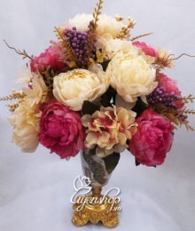 Hoa lụa, hoa giả Uyên shop, Bình hoa Hồng Ren