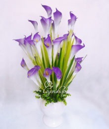 Hoa lụa, hoa giả Uyên shop, Bình hoa Rum trắng tím