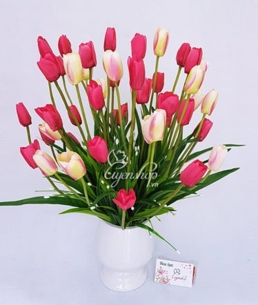 Hoa lụa, hoa giả Uyên shop, Bình Tulip hồng