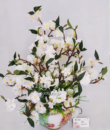 Hoa lụa, hoa giả Uyên shop, Bình Anh Đào trắng