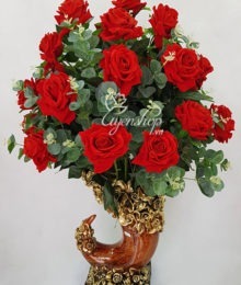 Hoa lụa, hoa giả Uyên shop, Bình Hồng Nhung Đỏ