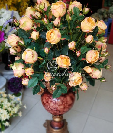 Hoa lụa, hoa giả Uyên shop, Bình hồng vàng cao cấp