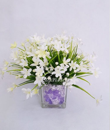 Hoa lụa, hoa giả Uyên shop, Bình hoa Thủy tiên trắng