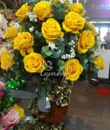 Hoa lụa, hoa giả Uyên shop, Bình Hồng Nhung vàng