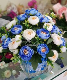 Hoa lụa, hoa giả Uyên shop, Hoa Trà Xanh Dương