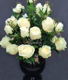 Hoa lụa, hoa giả Uyên shop, Bình hoa Hồng Kem