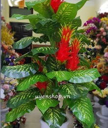 Hoa lụa, hoa giả Uyên shop, Cây đỏ 5 đầu may mắn