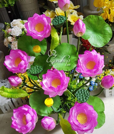 Hoa lụa, hoa giả Uyên shop, Bình hoa Sen đẹp