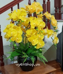 Hoa lụa, hoa giả Uyên shop, Chậu Lan vàng sang trọng