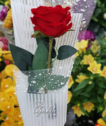 Hoa lụa, hoa giả Uyên shop, Bó hồng 1 bông xinh