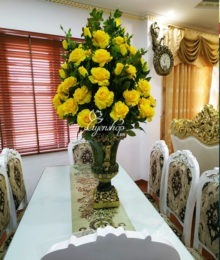 Hoa lụa, hoa giả Uyên shop, Bình hồng vàng sang trọng