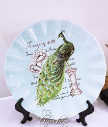 Hoa lụa, hoa giả Uyên shop, Đĩa Trang Trí Chim Công