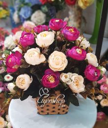 Hoa lụa, hoa giả Uyên shop, Giỏ hoa trà