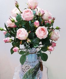 Hoa lụa, hoa giả Uyên shop, Bình hồng cao cấp Chim Công