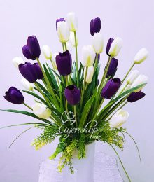 Hoa lụa, hoa giả Uyên shop, Bình hoa Tulip trắng tím