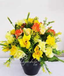 Hoa lụa, hoa giả Uyên shop, Bình hoa hồng nhí