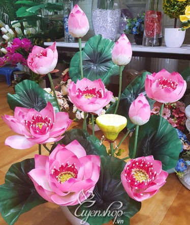 Hoa lụa, hoa giả Uyên shop, Bình hoa Sen Thái