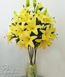Hoa lụa, hoa giả Uyên shop, Bình Hoa Ly Vàng
