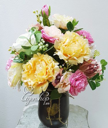 Hoa lụa, hoa giả Uyên shop, Bình hoa để bàn
