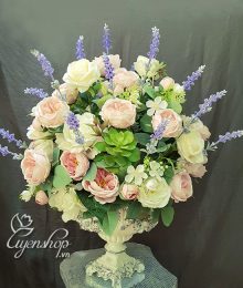 Hoa lụa, hoa giả Uyên shop, Bình Hoa Hồng Trà