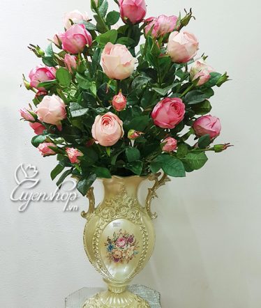 Hoa lụa, hoa giả Uyên shop, Bình hồng cao cấp