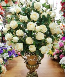 Hoa lụa, hoa giả Uyên shop, Bình Hồng Kem sang trọng